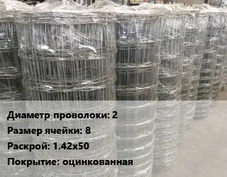 Сетка шарнирная 2 Размер_ячейки:8 Раскрой: 1.42х50 оцинкованная